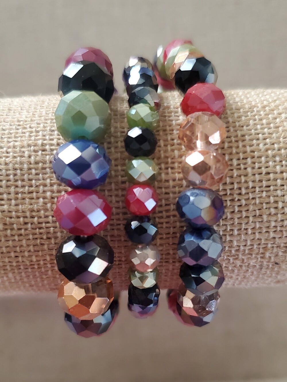 Multicolor Faceted Beaded Stretch Bracelet Trio Set Colorful Stackable OS - Picture 2 of 5